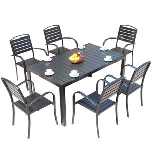 Garden Set Outdoor <b>Table</b> And Chairs 6 Seater <b>Aluminum</b> Frame Weather Resistant Contemporary Design Patio Furniture - Product Image 1