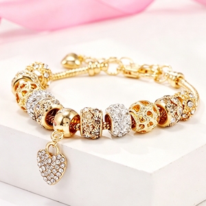 Bracciale da donna regolabile con catena a serpente, in lega placcata bronzo antico, con ciondolo a perla geometrica classica e cava, idea regalo - Product Image 4