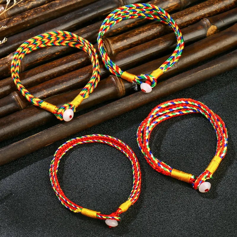 Разноцветный Плетеный амулет на удачу, браслеты из тибетского шнура для женщин и мужчин, веревочный браслет ручной работы, радужные разноцветные плетеные браслеты