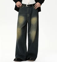 Jeans en denim pour hommes 100% coton, coupe bootcut, style streetwear vintage, jambe large droite, avec logo personnalisé et finition Monkey Wash, fabrication