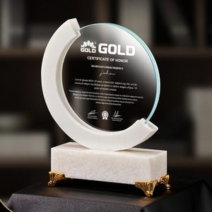 ADL K9 Cristal Mármol Blanco Jade Piedra Base de madera Trofeo y Premios con artesanías de cristal deportivo de alta calidad - Product Image 5