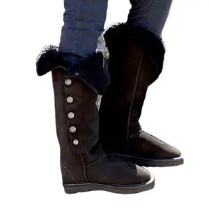 Botas de neve para mulheres, botas de pele de carneiro australiana antiderrapante