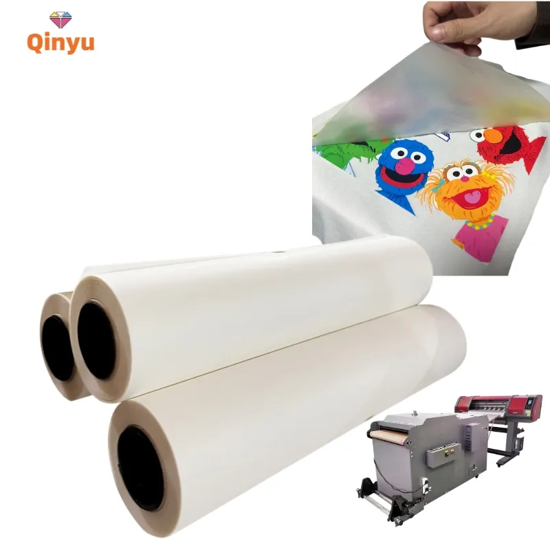 Qinyu Hot sale Dtf film 60cm 30cm Dtf Paper Transfer Pet Film 60 cm Roll Paper Double printing 30cm 60cm Roll dtf pet film