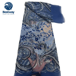 Yeni Guatemala lüks ağır boncuklu dantel nakış kumaş Sequins tül <span class=keywords><strong>Net</strong></span> dantel düğün elbisesi umman parti elbise - Product Image 3