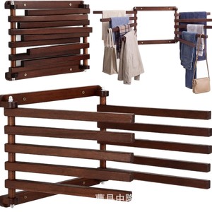 Wooden Bathroom Towel Rack Wall Mounted 4 <b>Bars</b> Organizer <b>Shelf</b> For Towel Storage - Product Image 5