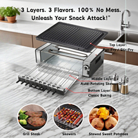 Gril électrique portable 1600W, gril de barbecue intérieur sans fumée 3 en 1 avec brochettes rotatives Kabob Grill pour la maison