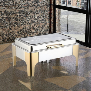 סיר חימום מזון מלבני מנירוסטה בצבע זהב, 9 ליטר, עם כיריים אלכוהול, מתאים לחתונות, מסיבות ובופה. - Product Image 2