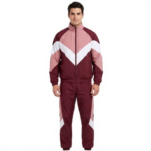 Ensemble de survêtement deux pièces pour homme avec logo personnalisé, veste coupe-vent zippée et pantalon de jogging, ensemble de sport color block - Product Image 3