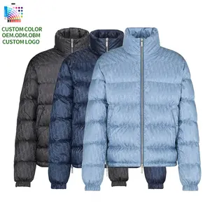 Clothing Manufacturers Custom Mens Goose Down Jacket Stand Collar Quick Dry Zipper Closure Print Pattern Fabric Puffer Jacket