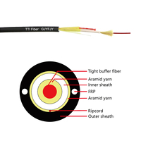 Cable de Fibra Óptica Redondo para Interiores GJYFJH03 G657A2 Monomodo con Refuerzo FRP, 1, 2, 4 Hilos, 4.6mm DE, Cubierta de PE Negra, 500M por Rollo