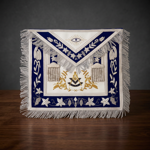 Delantal Masónico Hecho a Mano, Azul, Bordado con el Ojo que Todo lo Ve, Compás Cuadrado, Borlas y Flecos, Insignia Masónica - Product Image 1