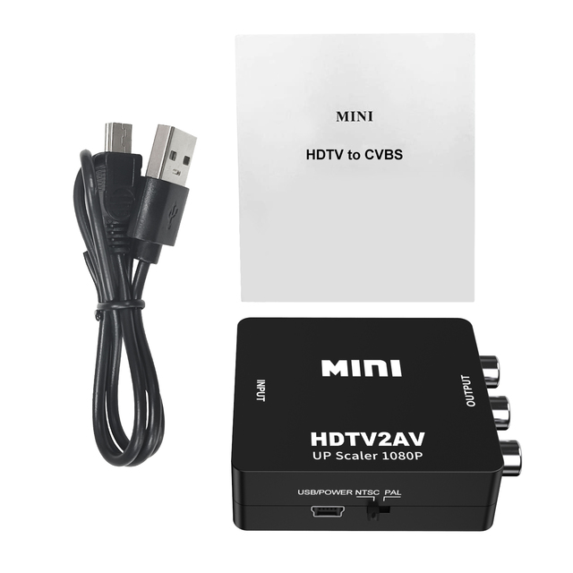 High Quality Mini HDTV2AV Video Converter RCA AV Output 1080P to AV Converter with USB Power Cable