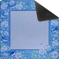 Tapis de mahjong antidérapant bleu à motif floral et oiseaux avec sac de transport pour poker, dominos et jeux de tuiles, tapis de table insonorisant