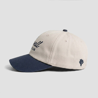 Gorra de Béisbol Vintage Bicolor Crema y Azul Marino con Bordado, Estilo Casual Urbano, Visera Curva, Gorra de 6 Paneles Tipo Dad Hat