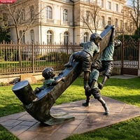 YOUFINE Escultura de Bronce de Niños Escalando, Arte Metálico Realista con Grupo de Niños en Diferentes Posiciones para Plaza Cultural de Ciudad o Adorno Escolar