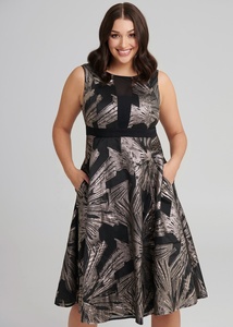 De gama alta Plus tamaño verano nuevo diseño vestido de oro tela Jacquard cuello redondo sin mangas dama de vestido de fiesta - Product Image 2