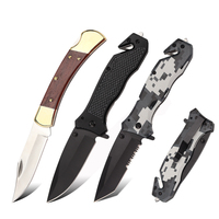 Couteau de poche pliable KITCHENCARE, couteau tactique multifonction de survie, manche en bois/aluminium, couteau de camping en plein air