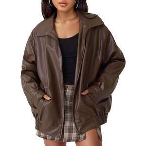 Femmes hiver automne Faux cuir PU Bomber Biker veste fermeture éclair manteau coupe ample Y2k rétro Outwear <span class=keywords><strong>tenue</strong></span> pour dames avec poches - Product Image 5