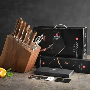 XINZUO New Design 8 Pcs Razor Sharp Japanese 67 Layers AUS10 Damascus Steel Walnut Wood Kitchen Chef Knife Set Accessories