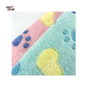 KINGCASON Eco-friendly material China Supplier Love Animal Foot Pattern Wrap Knitting Coral Fleece Fabric For Pyjamas/Blanket