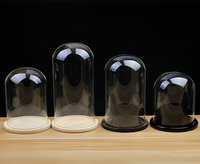 Cloche en verre soufflé à la main, transparente, 15*25cm, avec motif de fée musicale et de fleurs, avec base en bois