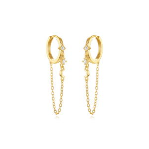 <b>Hoop</b> <b>Earrings</b> Classic Daily Wear 18K Gold Plated 925 Long Tassel <b>Earrings</b> - Product Image 1