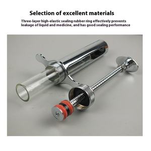 लकड़ी के आंतरिक बैरल और इंजेक्शन सुई के साथ औद्योगिक पशु सीधे धातु सिरिंज - Product Image 3