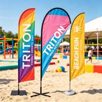 Drapeau publicitaire numérique personnalisé imprimé, bannière publicitaire extérieure, drapeau en forme de larme, drapeau de plage volant pour événement