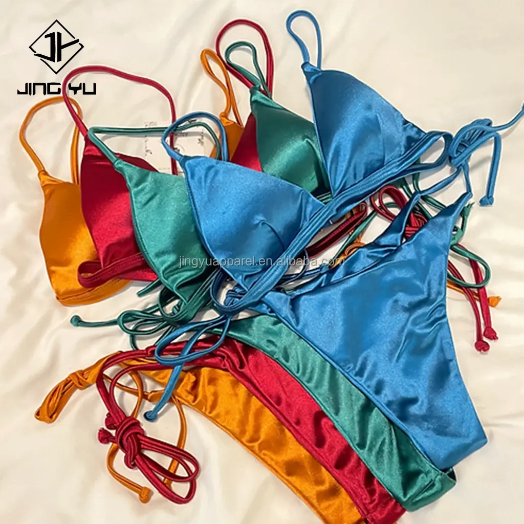 OEM-Hersteller individuelles Logo Farbe nachhaltige Bademode 100 % recycelt umweltfreundliche Bademode vintage Bikini Satin Bikinis