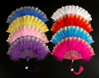 Éventail pliant en plumes de style Lolita espagnole pour décoration de fête de mariage, éventail à main pour danseuse avec pompons