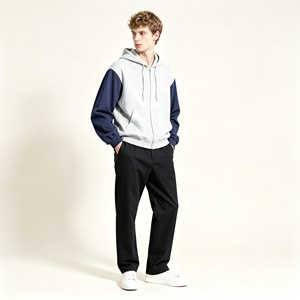 Sudadera con capucha y cremallera para hombre, con bloques de color, de forro polar, corte regular, estilo casual urbano para otoño e invierno. - Product Image 5