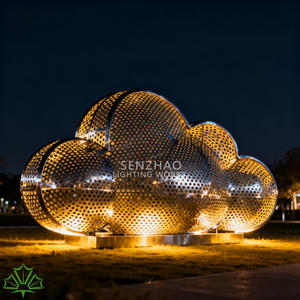 Escultura de Bola de Nube de Acero Inoxidable con Iluminación LED Personalizable SENZHAO, Arte Metálico Moderno para Decoración de Plazas Comerciales, Hoteles y Resorts - Product Image 2