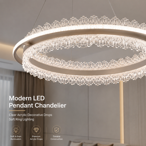 Lustre moderne en fer avec anneau, télécommande à intensité variable, LED tricolore pour salle à manger, salon, villa, hôtel, éclairage intérieur - Product Image 2