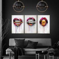 Impressions sur toile lèvres abstraites avec balle argent Dollars mur Art peinture en bois encadré moderne décor à la maison pour homme des cavernes