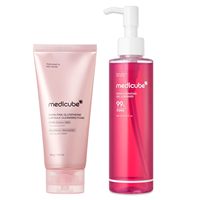 medicube PDRN Double Cleanse Duo : Mousse et Gel Nettoyants à la Glutathion Rose pour un Nettoyage en Profondeur des Pores – Kit de Soins Coréens