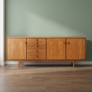 Solid Teak Wood <b>Sideboard</b> Mid Century Modern 5 Drawer 3 Door Credenza Buffet Cabinet - Product Image 2