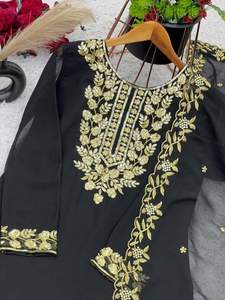 DESIGNER GEORGETTE EMBROIDERY SEQUENCE WORK <b>TOP</b> SHARARA WITH DUPATTA <b>BLACK</b> - Product Image 4