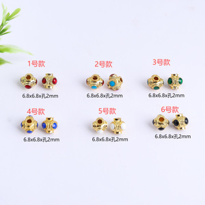 Traditional Gold Inlaid Imitation Turquoise <b>Spacer</b> Beads 6.8x6.8x2mm Mosaic Alloy Jewelry Findings For DIY Bracelet Necklace - Product Image 2