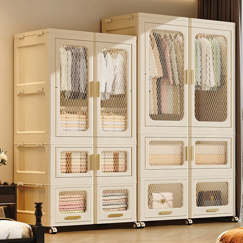 Caja de almacenamiento plegable con puertas para el hogar, mueble plegable para dormitorio, armario de plástico, organizador de ropa