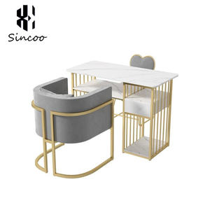 Luxury White <b>Nail</b> Salon Furniture Set with Gold Manicure Table Chairs Professional Marble Top Beauty <b>Nail</b> Manicure Table - Product Image 6