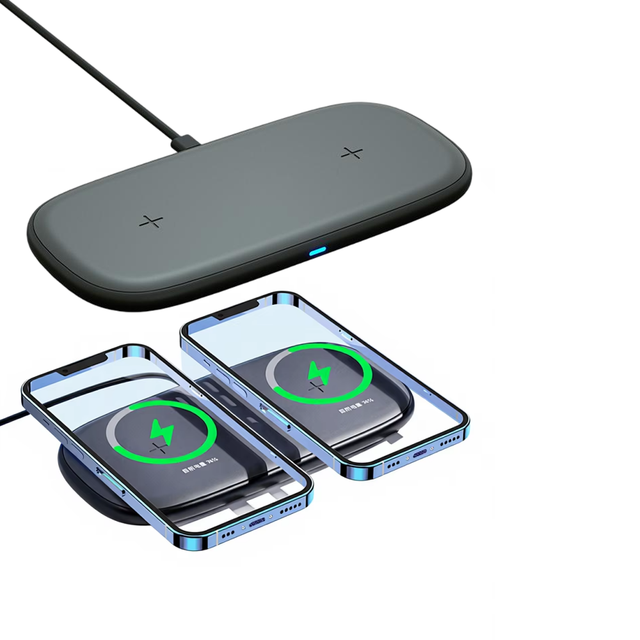 Bulk Wholesale Ultra Slim 15W 2 in 1 Wireless Charging Station Pad for iPhone for Samsung Android Phones with Fast Charging