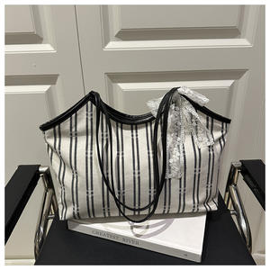 Korean Style Striped Tote <b>Bag</b> New Spring 2025 Simple Shoulder Design Versatile and Popular <b>for</b> <b>Women</b> Open Closure - Product Image 5