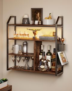 Étagère murale industrielle SENYU en bois et en fer avec éclairage LED, étagère de rangement à quatre niveaux pour la décoration de chambre - Product Image 5