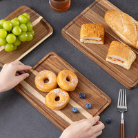 Acacia houten rechthoekige massieve dienblad - modern minimalistisch design, afkomstig uit China, voor thee, fruit & gebak, opbergbak, houten servies, met logo.