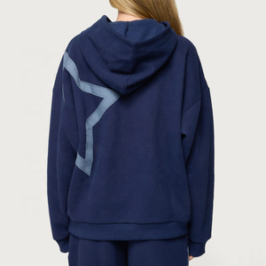 Custom Logo <strong>Women's</strong> <strong>Navy</strong> Blue Oversized <strong>Hoodie</strong> With Star Patch Design Casual Street Wear Pullover Sweatshirt - Product Image 2
