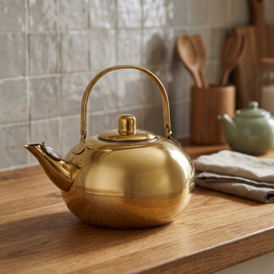 Bouilloire à thé en métal doré avec couvercle et poignée, style glamour - Product Image 6
