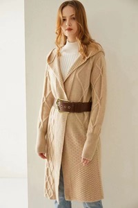 Oem Sweat à capuche en tricot épais Long Pull <span class=keywords><strong>Manteau</strong></span> Femmes Sans Bouton Couverture Longueur au Genou Cachemire Wrap Cable Knitting Coat Cardigan Avec Ceinture - Product Image 4