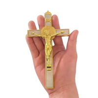 Crucifix Catholique Plaqué Or HT 17,5 cm, Décoration Murale Chrétienne, Décoration Religieuse pour la Maison et l'Église, Cadeau Religieux avec Statue de Jésus