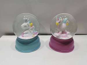 <strong>Wholesale</strong> Pink Resin Crafts Souvenir Bear Unicorn Custom Handmade Hand-painted <strong>Snow</strong> <strong>Globe</strong> Christmas Water <strong>Globes</strong> with Music LED - Product Image 2