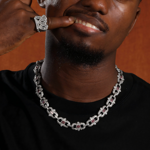 สร้อยคอแบบโซ่ลายผีเสื้อ Uwin ประดับเพชร CZ สีชมพูและสีน้ำเงินทรงมาร์ควิส ดีไซน์ฮิปฮอป รูปดอกไม้ สำหรับผู้หญิงและผู้ชาย - Product Image 3